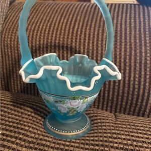 Fenton Blue and White Vase with Elegant Accents